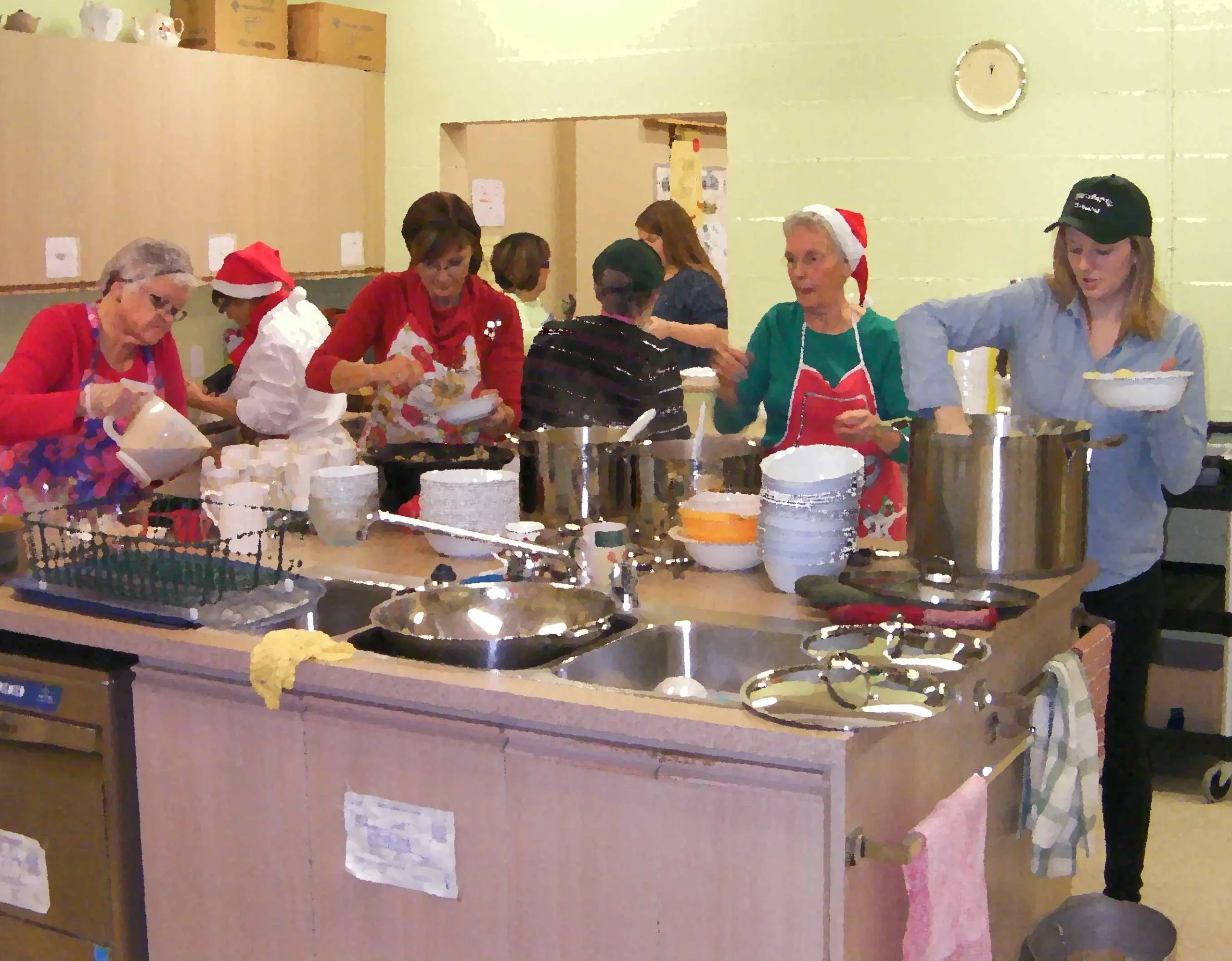 Kitchen workers preparing a holiday meal